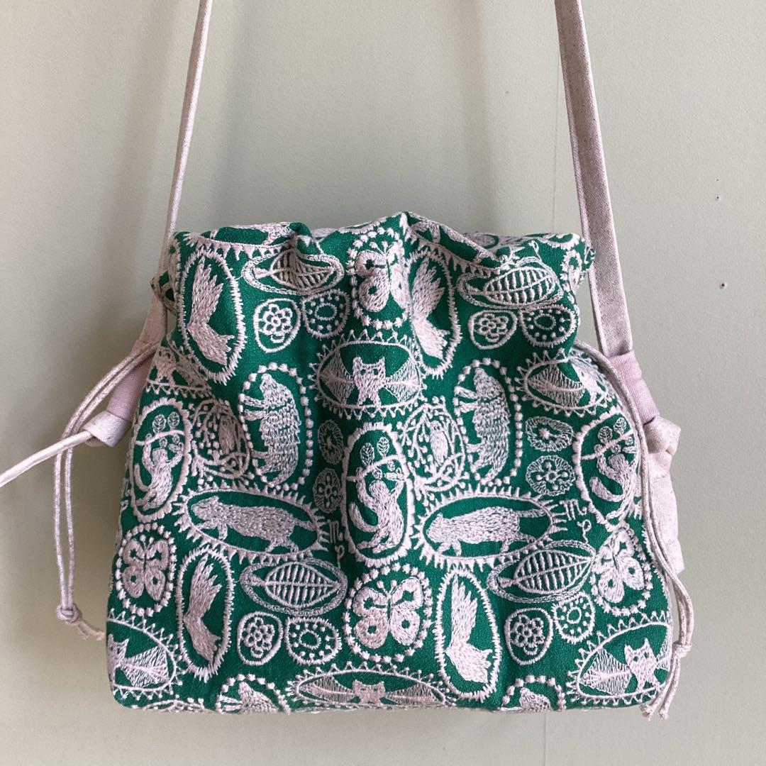 ミナペルホネンjungle reliefグリーンでエアリーポシェットハンドメイド