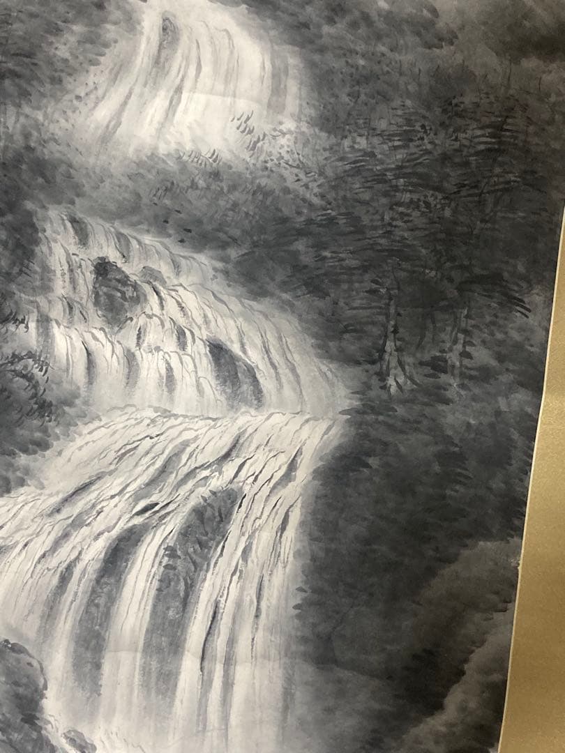 真作 河野秋邨 霧降玉泉図/山水図 掛軸 掛け軸 骨董 古美術 美術品