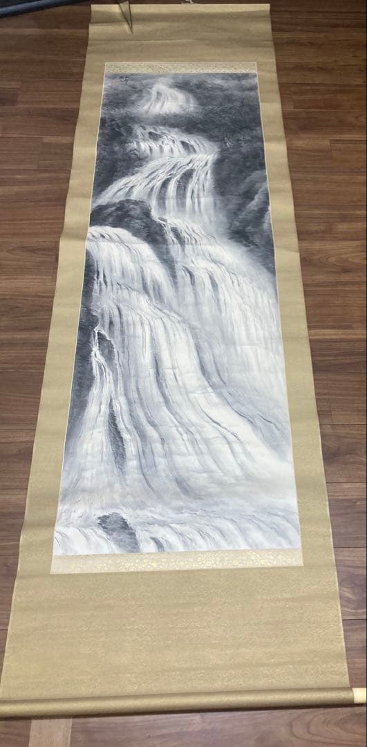 真作 河野秋邨 霧降玉泉図/山水図 掛軸 掛け軸 骨董 古美術 美術品