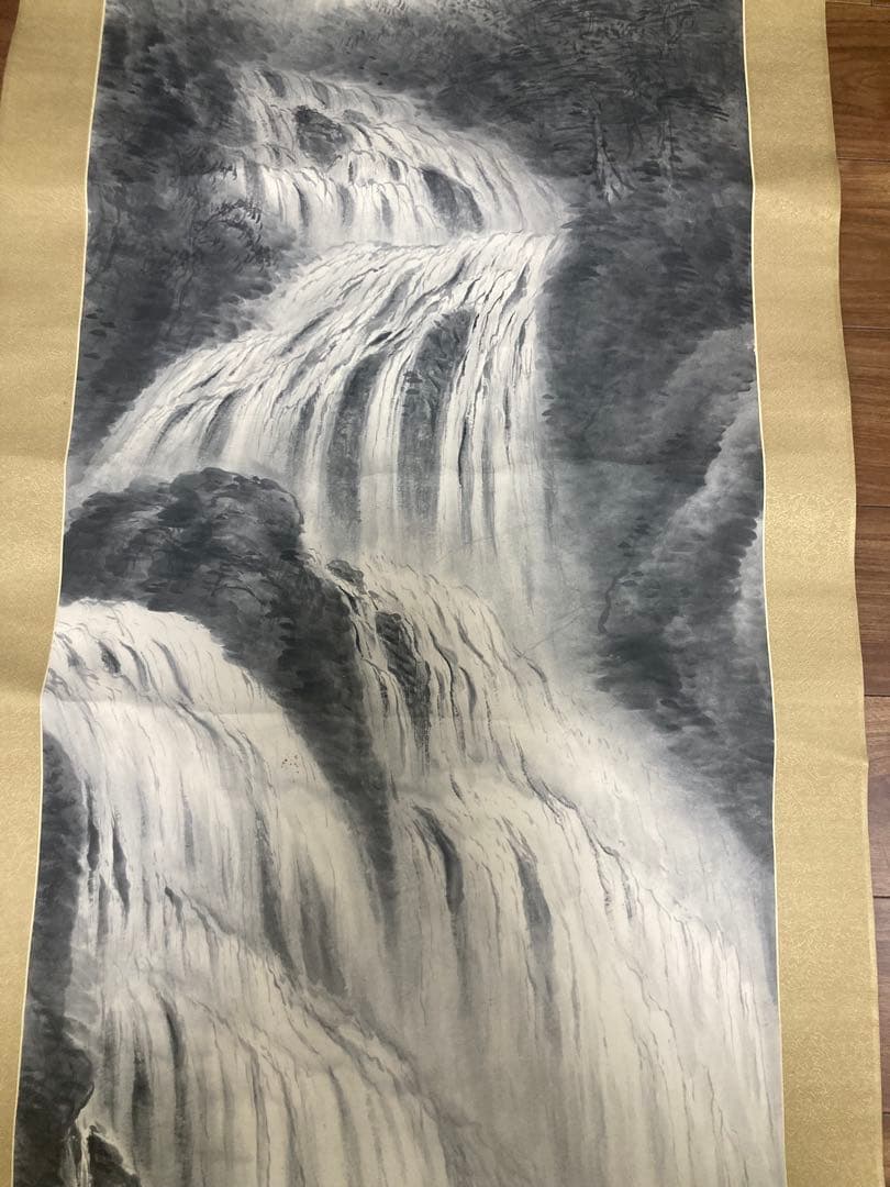 真作 河野秋邨 霧降玉泉図/山水図 掛軸 掛け軸 骨董 古美術 美術品