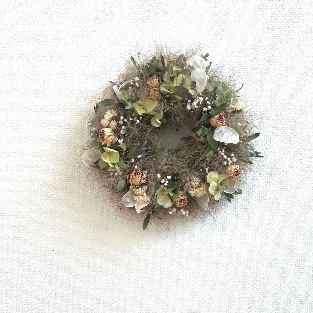 ♡ドライフラワー♡スモークツリーと秋色紫陽花のナチュラルリース♡