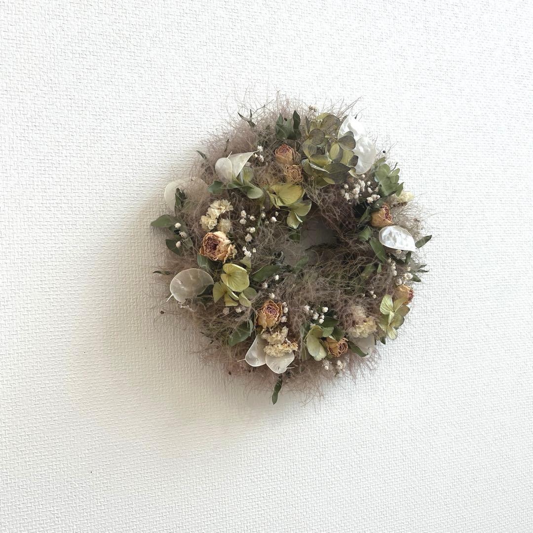 ♡ドライフラワー♡スモークツリーと秋色紫陽花のナチュラルリース♡