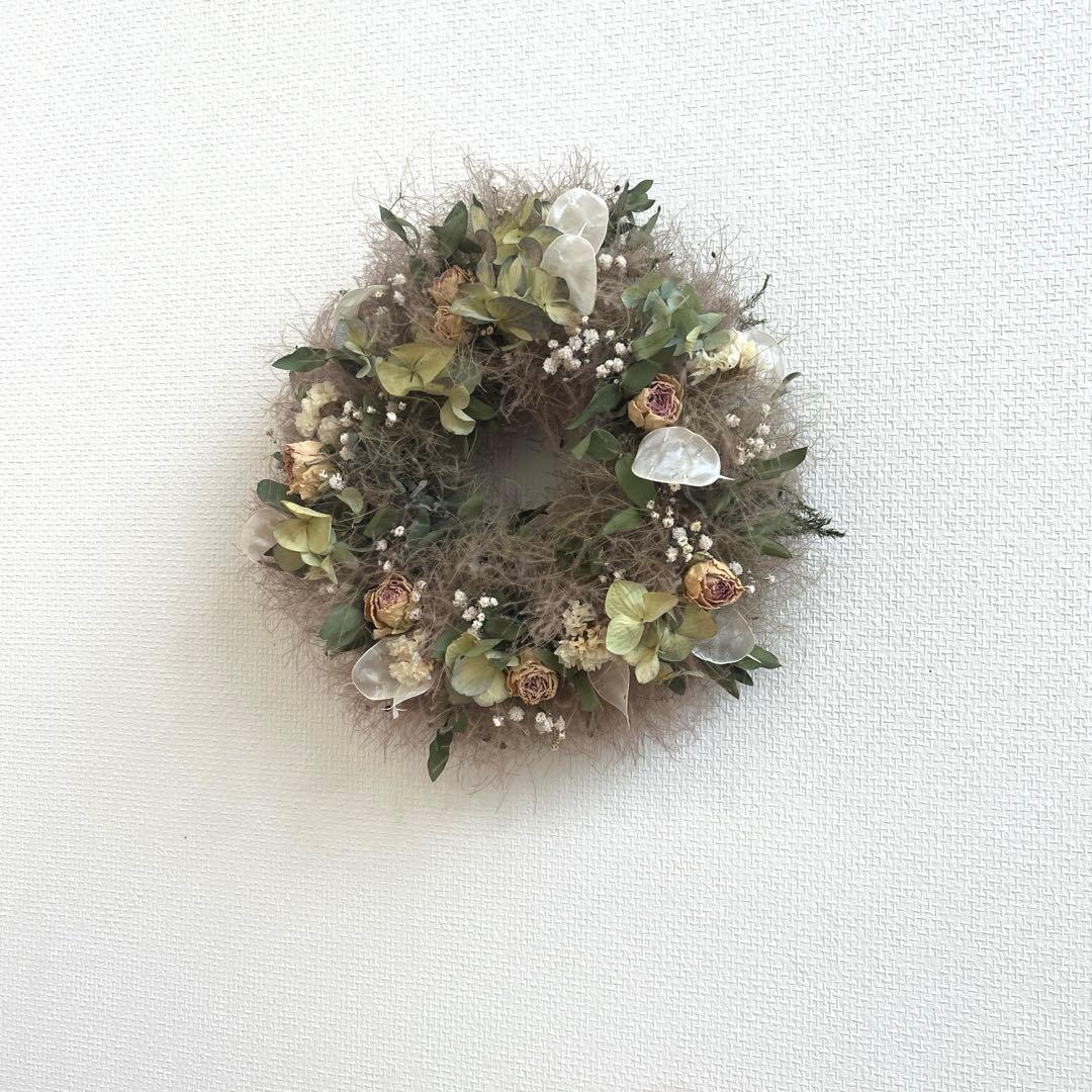 ♡ドライフラワー♡スモークツリーと秋色紫陽花のナチュラルリース♡