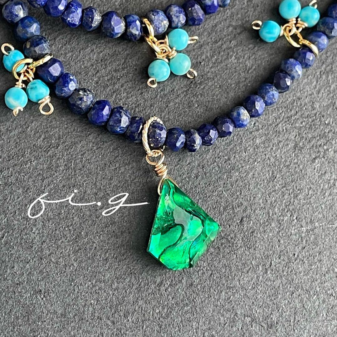 ラピスラズリ×アンモライトクォーツ×ターコイズ　マグネットネックレス