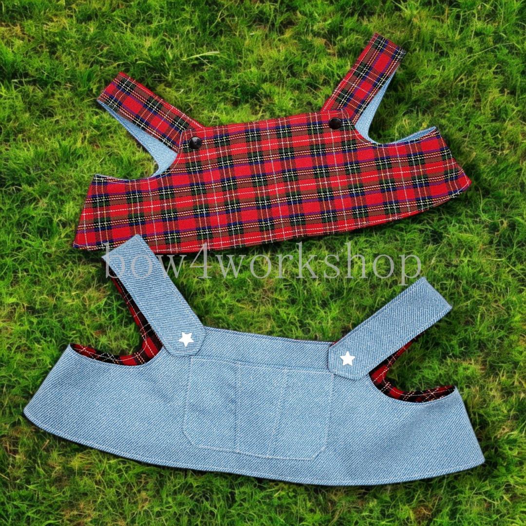 LOVOT ラボットの服ハンドメイド チェック&デニムリバーシブルサロペット