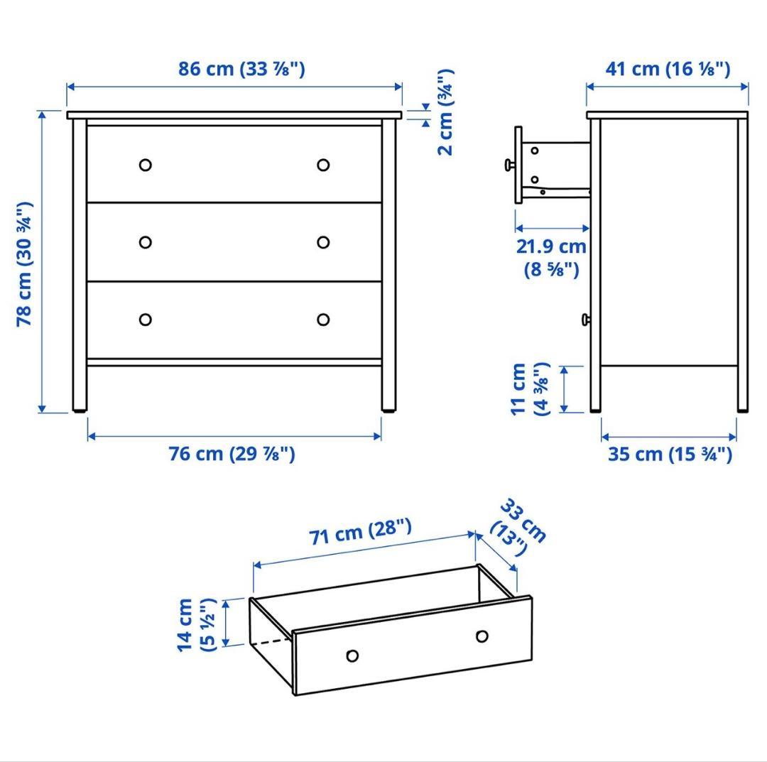 【美品】IKEA イケア 3段チェスト（ホワイト）　洋服タンス 送料込み