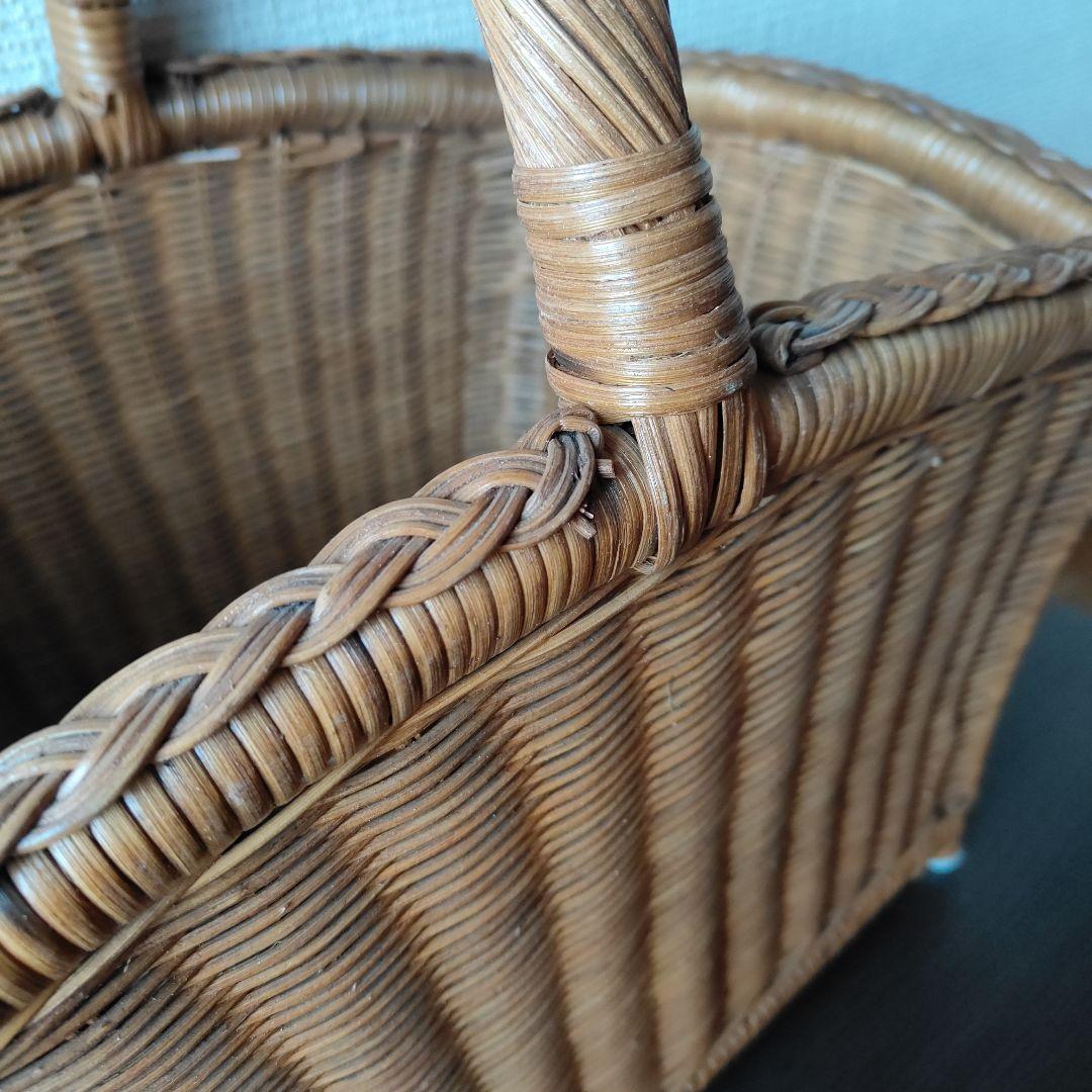 竹細工 ラタン 籐製 バスケット かご 持ち手付 大型