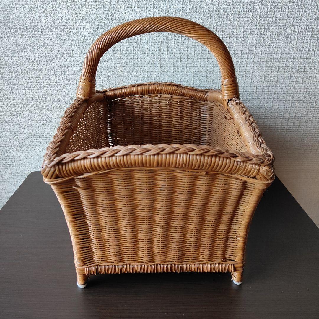 竹細工 ラタン 籐製 バスケット かご 持ち手付 大型