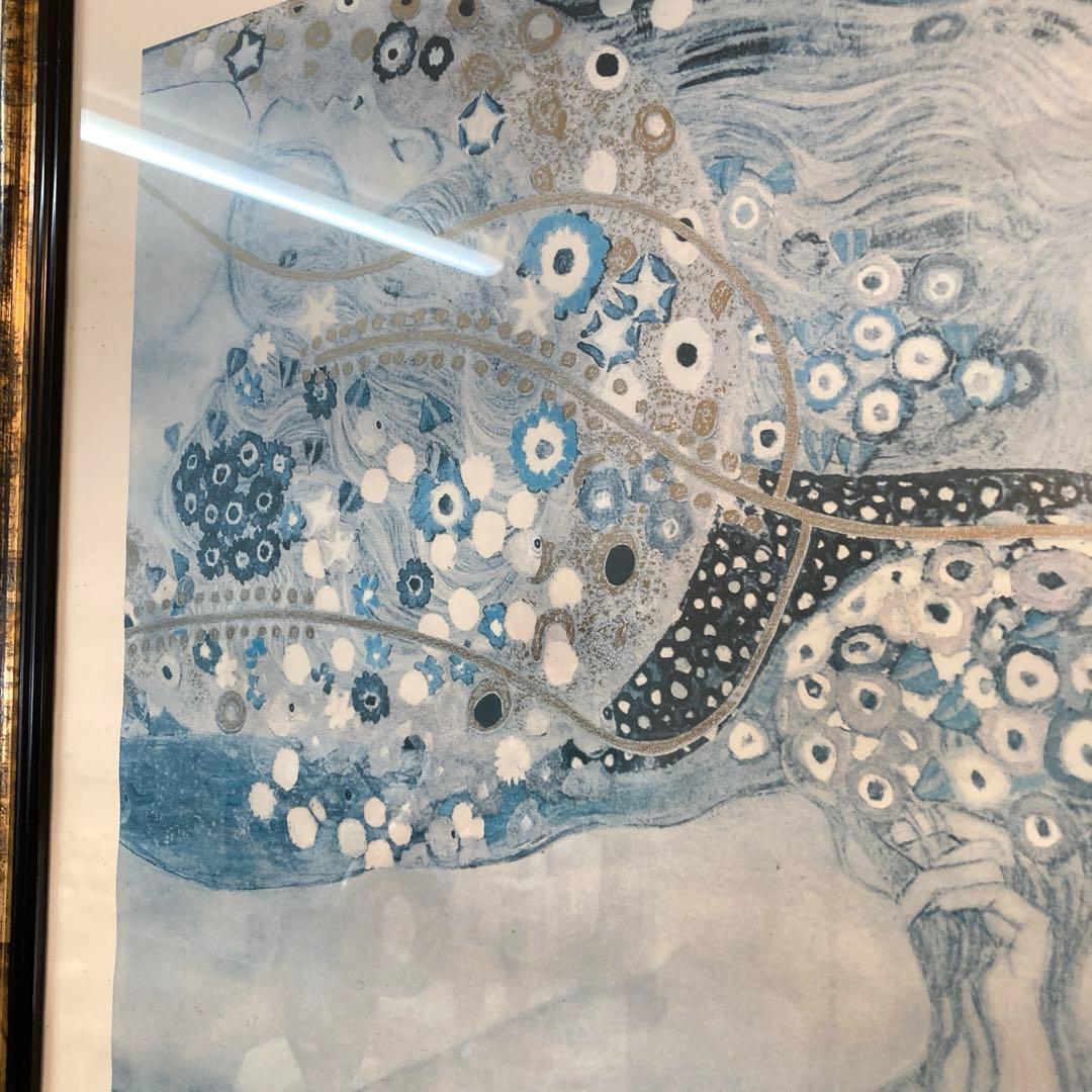 クリムト絵画　額縁付き　縁黒ゴールド　大きい イタリア製　番号　レトロ