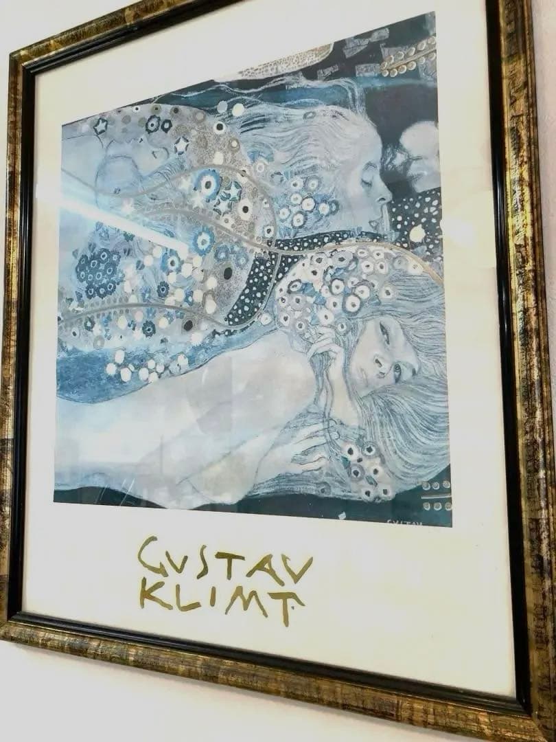 クリムト絵画　額縁付き　縁黒ゴールド　大きい イタリア製　番号　レトロ