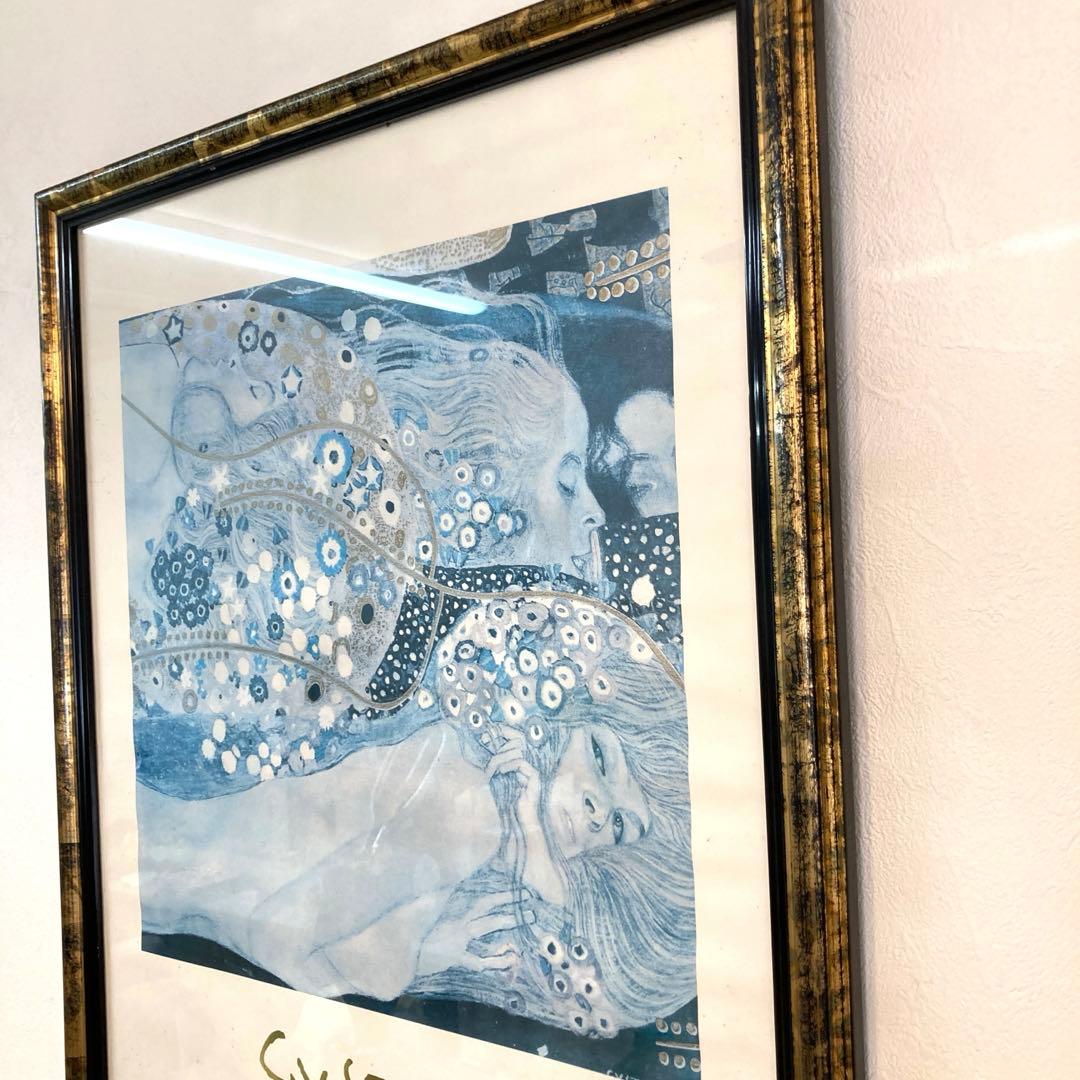 クリムト絵画　額縁付き　縁黒ゴールド　大きい イタリア製　番号　レトロ