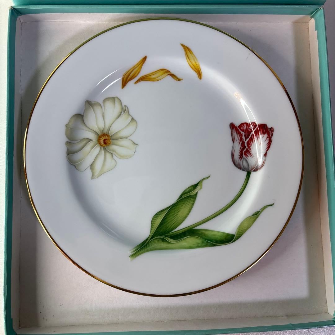 ティファニー プレート 花柄 ゴールド縁 箱付き