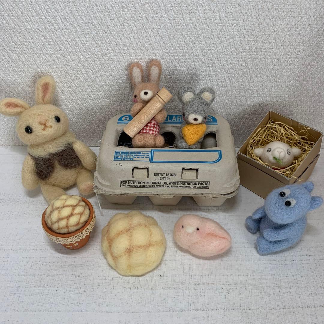 羊毛フェルト　うさぎ＊ネズミ＊かば＊ヤギ＊鳥＊メロンパン　可愛い物セットいっぱい