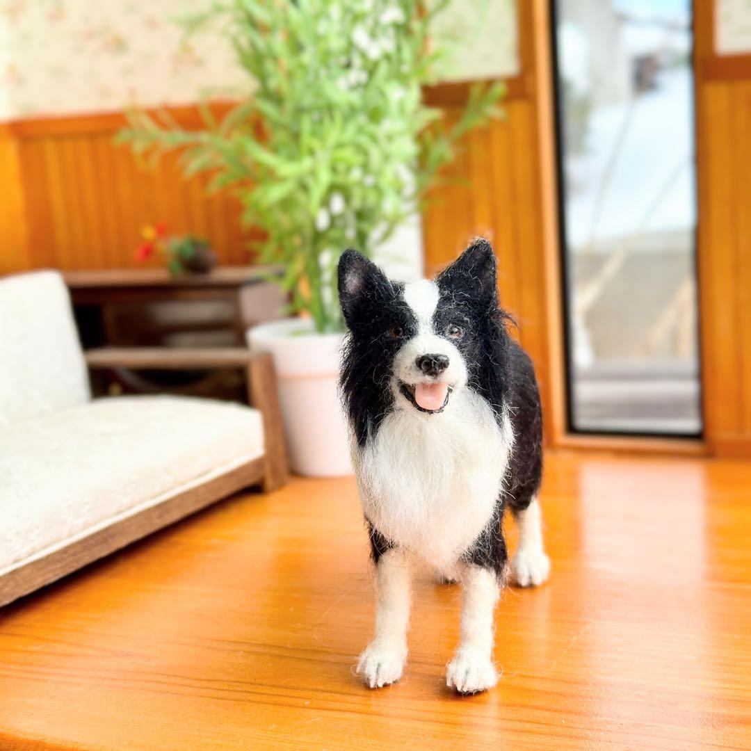 【 羊毛フェルト ボーダーコリー 犬 】 ドールハウス 1/6 置物