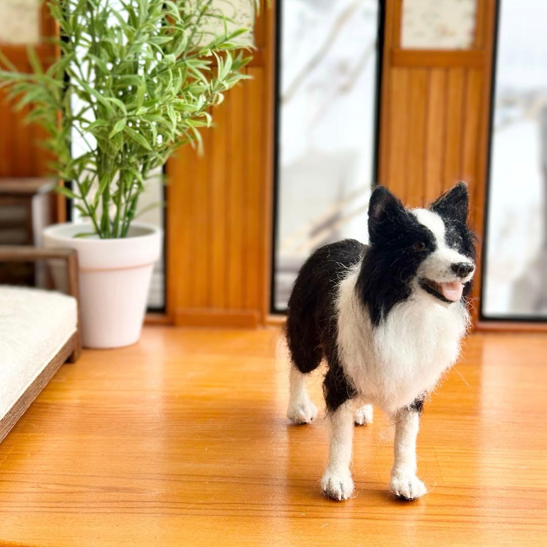 【 羊毛フェルト ボーダーコリー 犬 】 ドールハウス 1/6 置物