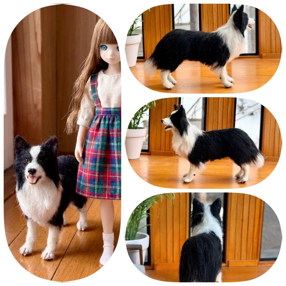 【 羊毛フェルト ボーダーコリー 犬 】 ドールハウス 1/6 置物