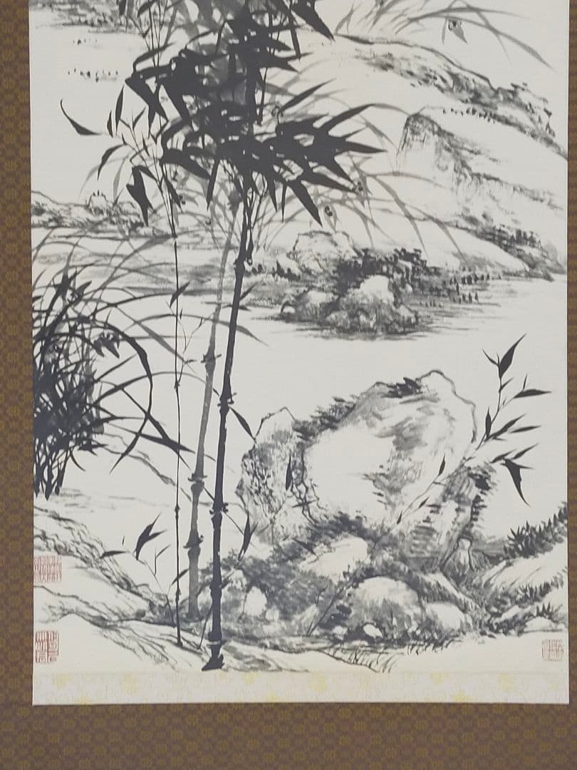 ♥中国　掛軸　【工芸】　 清　元濟　王原祁　合作　蘭竹図　掛け軸　骨董　古玩