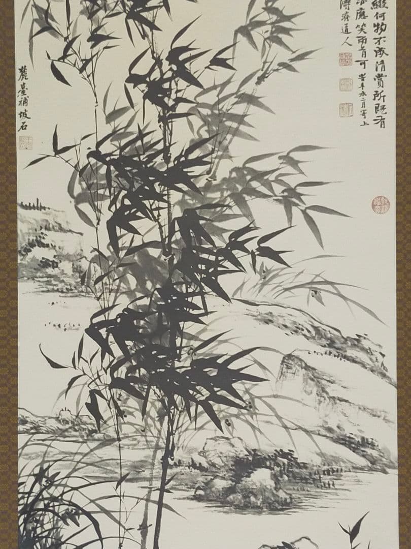 ♥中国　掛軸　【工芸】　 清　元濟　王原祁　合作　蘭竹図　掛け軸　骨董　古玩