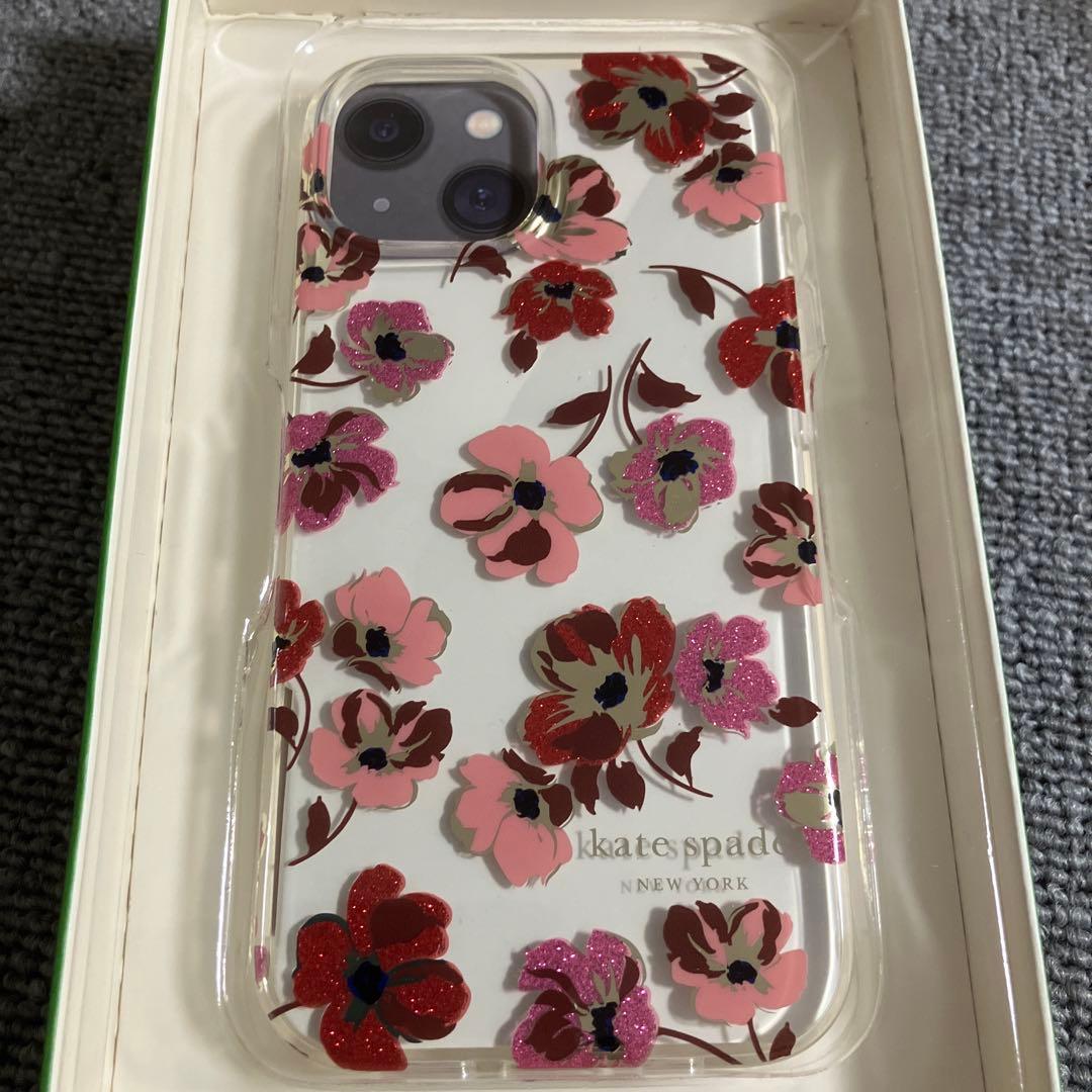 【1点入荷】新品　未使用　ケイトスペード　iPhone15 ラメ　フラワー　花柄