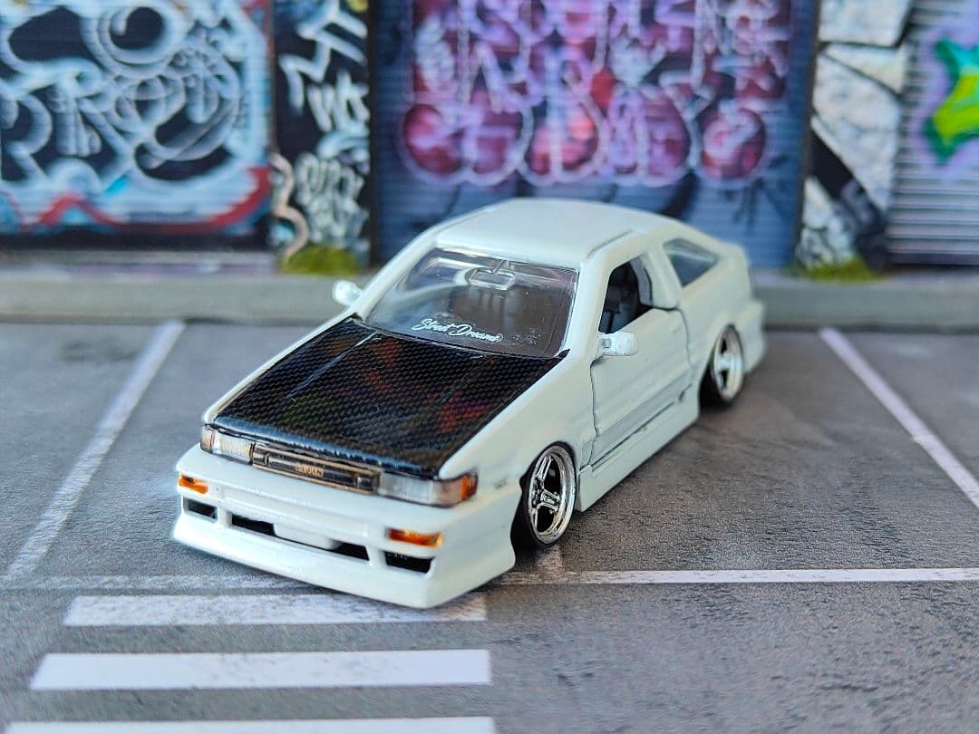 トミカ改造 トヨタ レビン フルエアロ プレミアム白 ☆深リム ☆ホットウィール