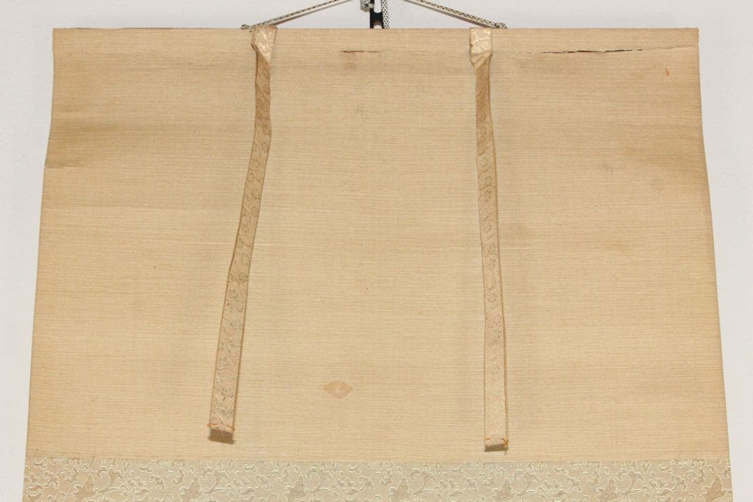 No5393 掛軸　印刷　在印　春山　工芸　牡丹孔雀図　絹本着色　花鳥　送料無料