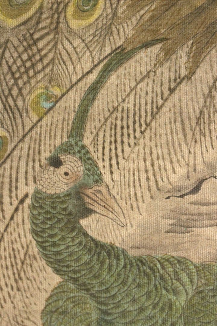 No5393 掛軸　印刷　在印　春山　工芸　牡丹孔雀図　絹本着色　花鳥　送料無料