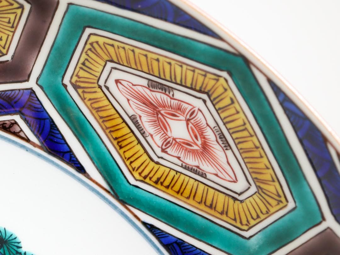 加藤明雄 古九谷瑞鶴図 飾り皿 30cm 皿立て 栞 共布 共箱 未使用