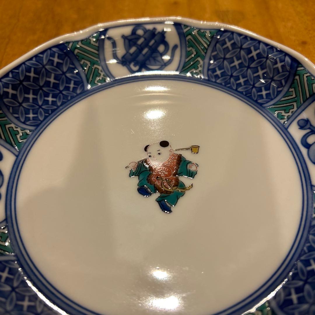 九谷焼　青郊窯　唐子絵変わり　平皿　五枚