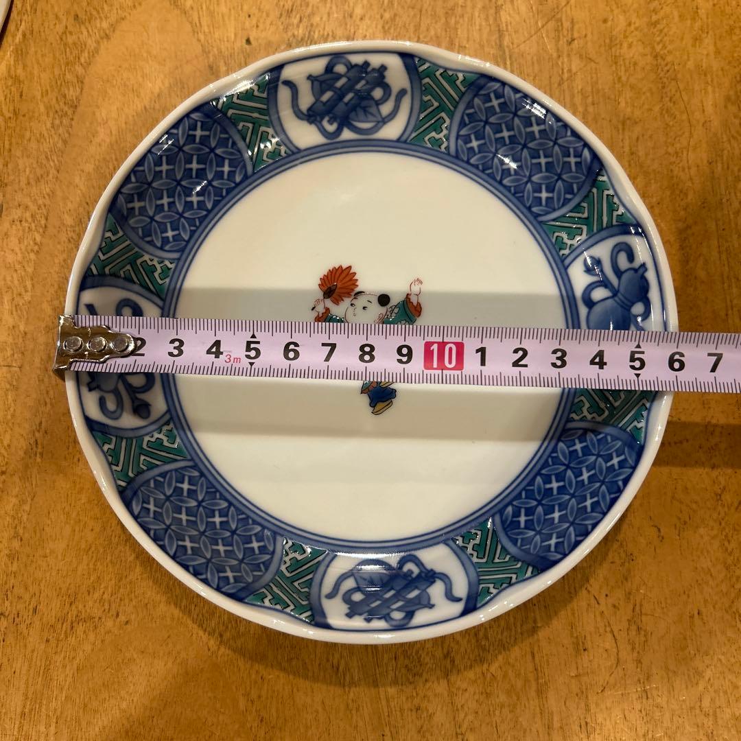 九谷焼　青郊窯　唐子絵変わり　平皿　五枚