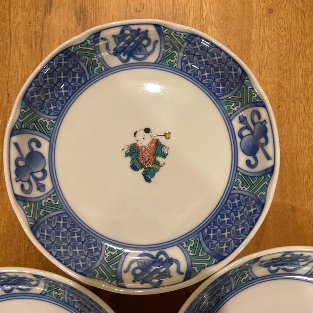 九谷焼　青郊窯　唐子絵変わり　平皿　五枚