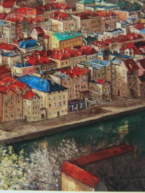 花巻 碧【国境の町・早春】、日本の画家、洋画、希少な額装用画集より