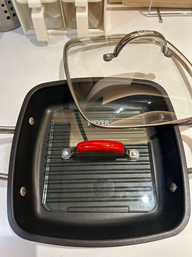 MEYER マイヤー スクエアグリルパン 24cm ガラス蓋+グリルプレス付き