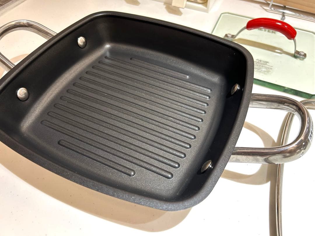 MEYER マイヤー スクエアグリルパン 24cm ガラス蓋+グリルプレス付き