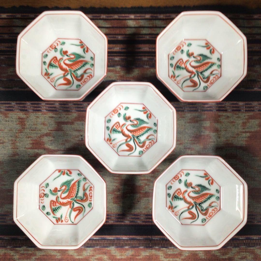 『発見うー特価』　たち吉　『赤呉須花鳥』　赤絵金彩　小鉢　5枚　縁起物