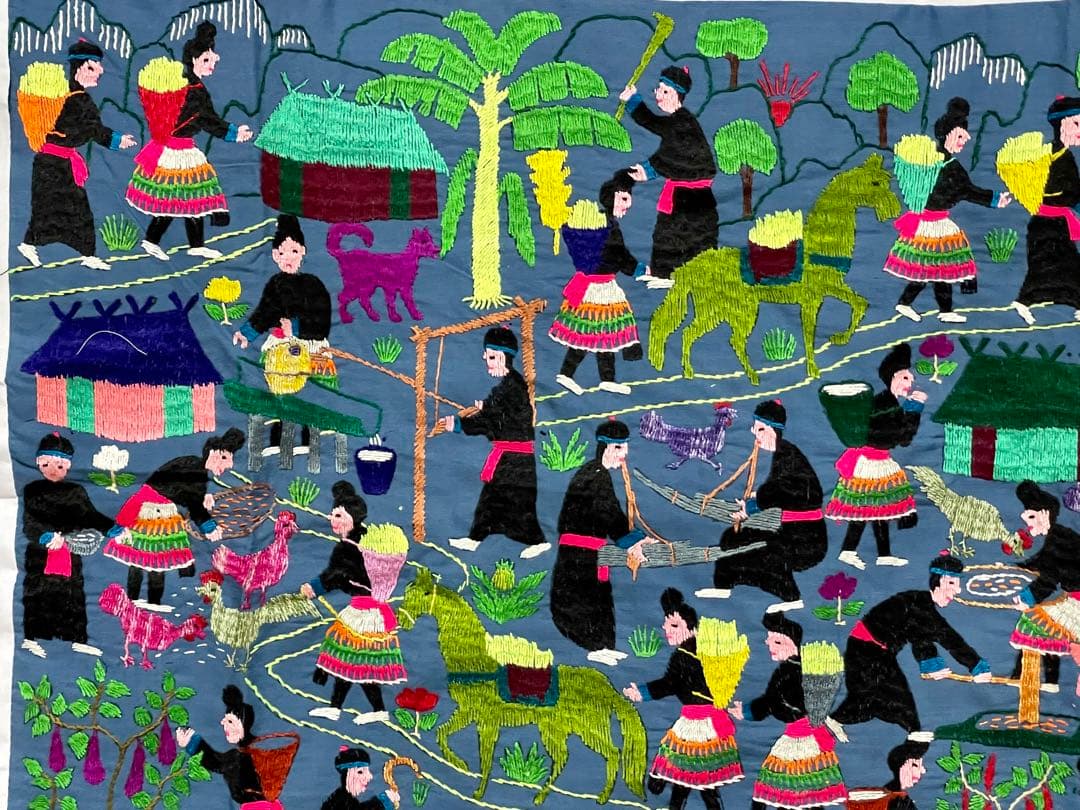 ラオス モン族 刺繍 壁掛け タペストリー 9