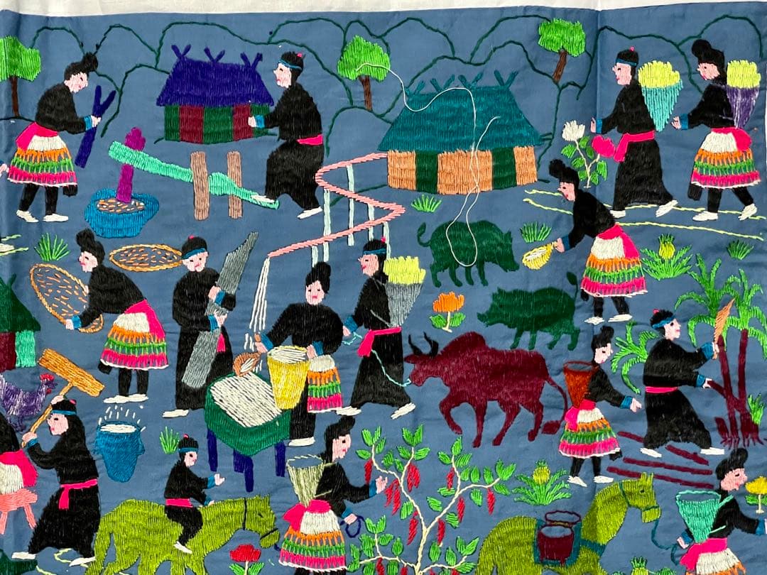 ラオス モン族 刺繍 壁掛け タペストリー 9