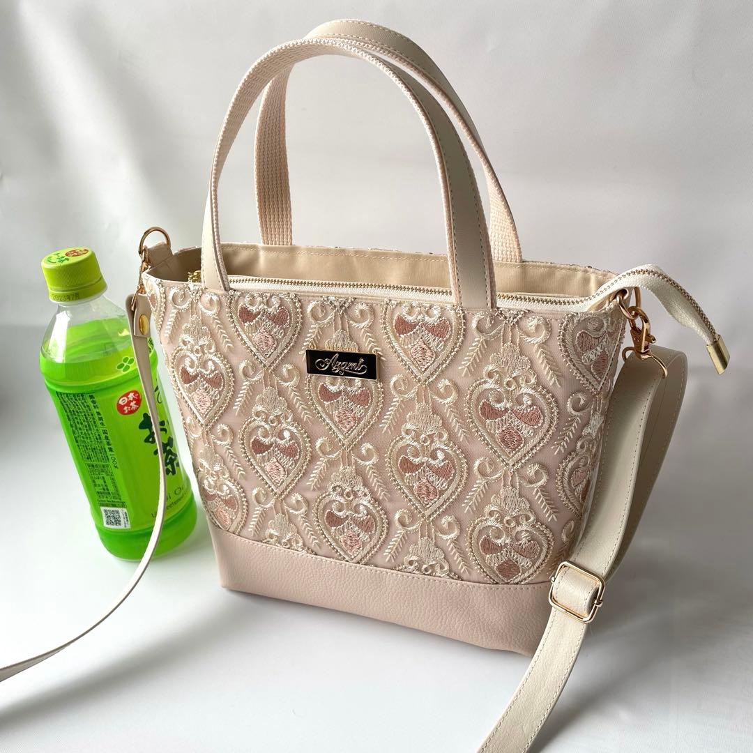 ゆずlove　ショルダーバッグ2way インド刺繍ハートピンクベージュ