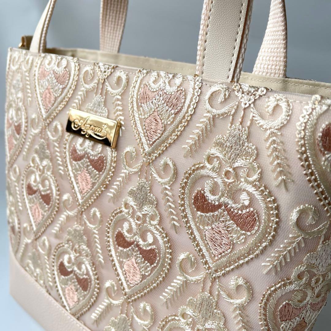 ゆずlove　ショルダーバッグ2way インド刺繍ハートピンクベージュ