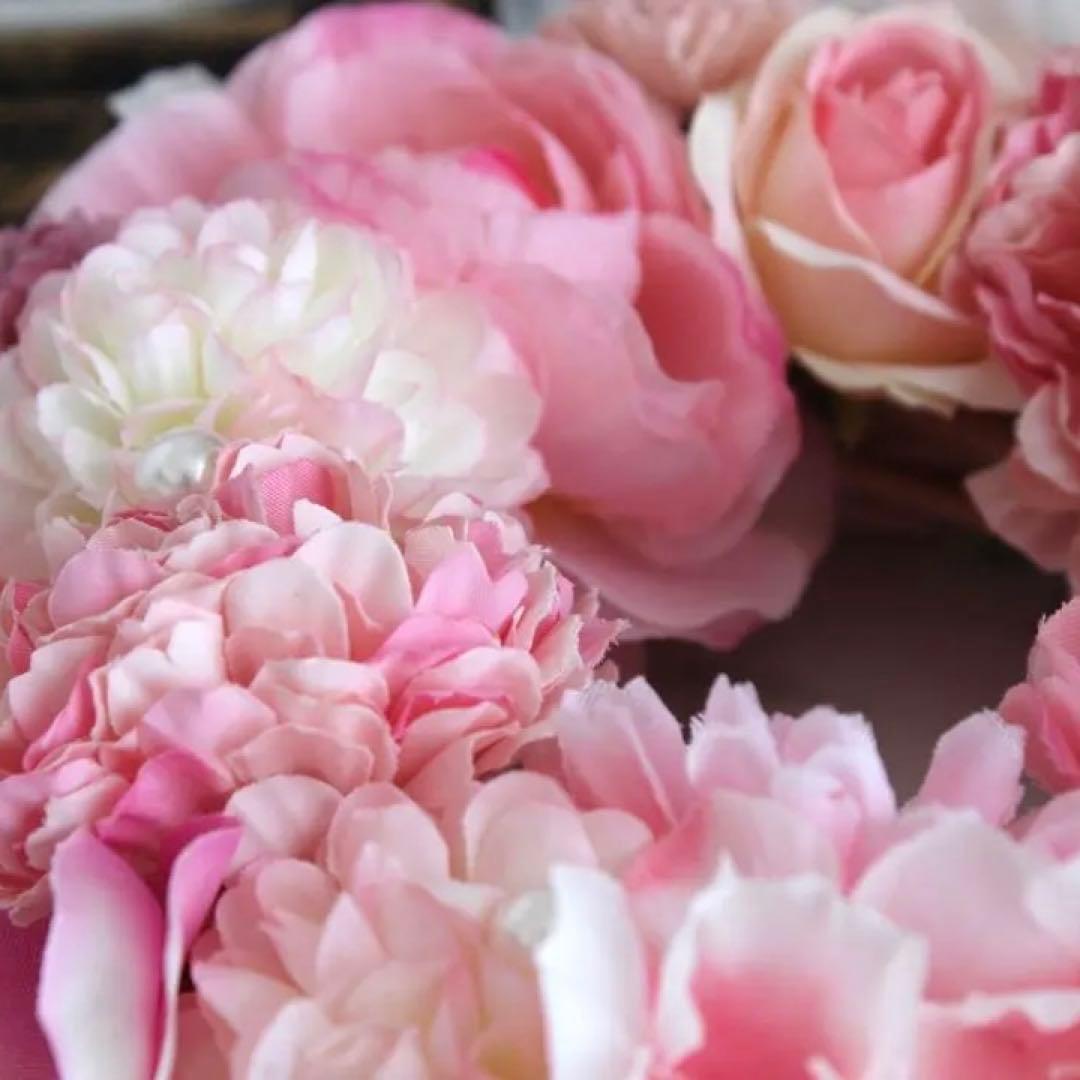 春のお花とパールのミニリース　雛祭り　春リース　造花　桃の節句