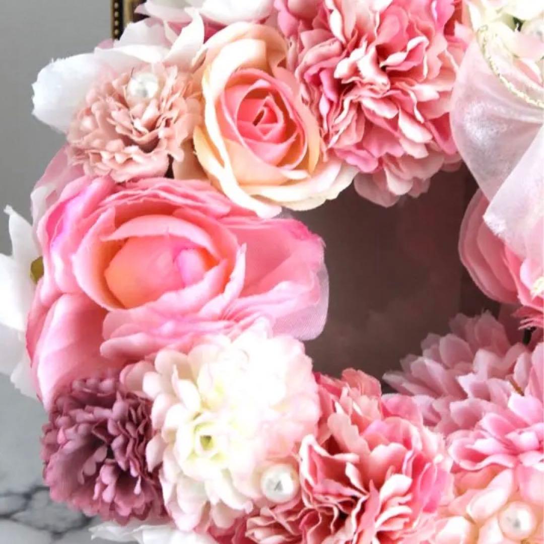 春のお花とパールのミニリース　雛祭り　春リース　造花　桃の節句