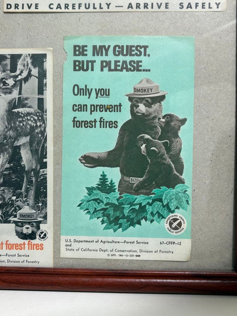 1960年代 Smokey The Bear バンク　& フライヤー額装