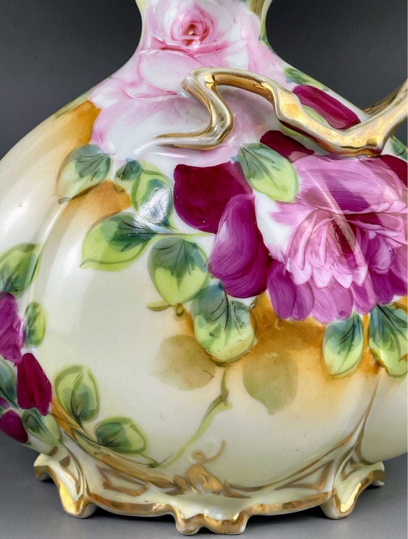 オールドニッポン ２３㎝ アールヌーボー様式 薔薇紋 花瓶 バラ ばら 水差し