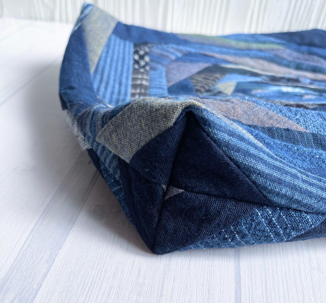 【ショルダーバッグ】斜めがけバッグ　藍染　調節可能ベルト　パッチワーク