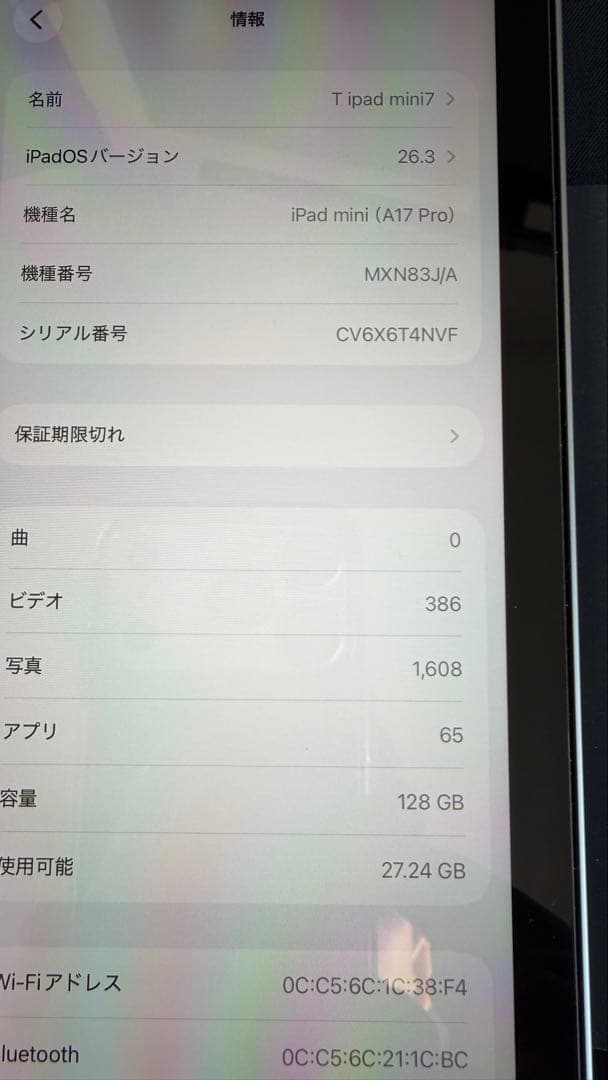 iPad mini 7 （A17Pro）　美品