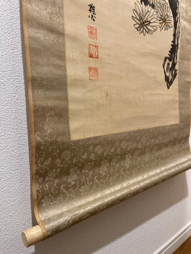 掛け軸 水墨画 菊の花 茶道具 50-C