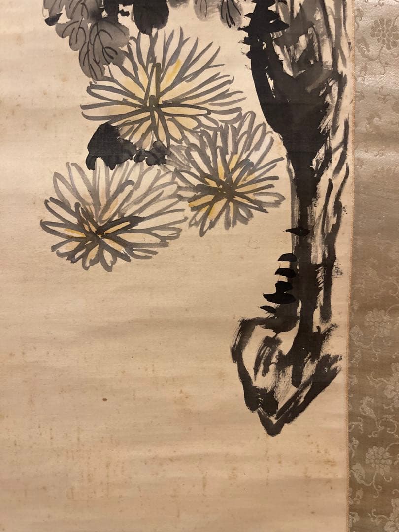 掛け軸 水墨画 菊の花 茶道具 50-C