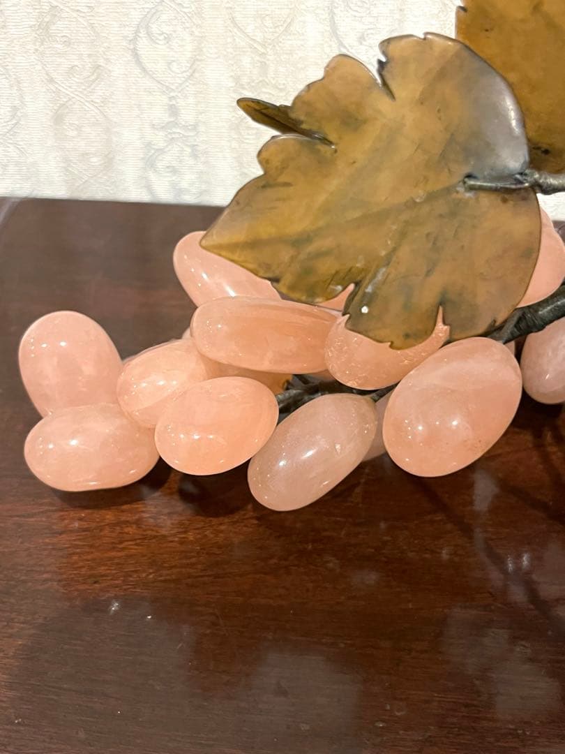 中国美術 翡翠 ローズクォーツ 紅水晶 葡萄 置物 ぶどう ブドウ