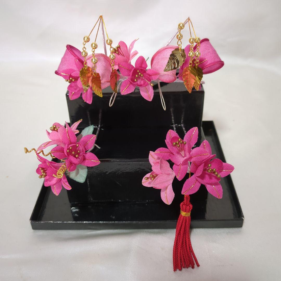 七五三　７歳　人気水色着物　おしゃれコーディネート一式　簪セット付き