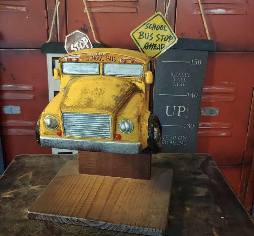 アメリカン雑貨 卓上型 ロールペーパーホルダー&リモコン立て スクールバス