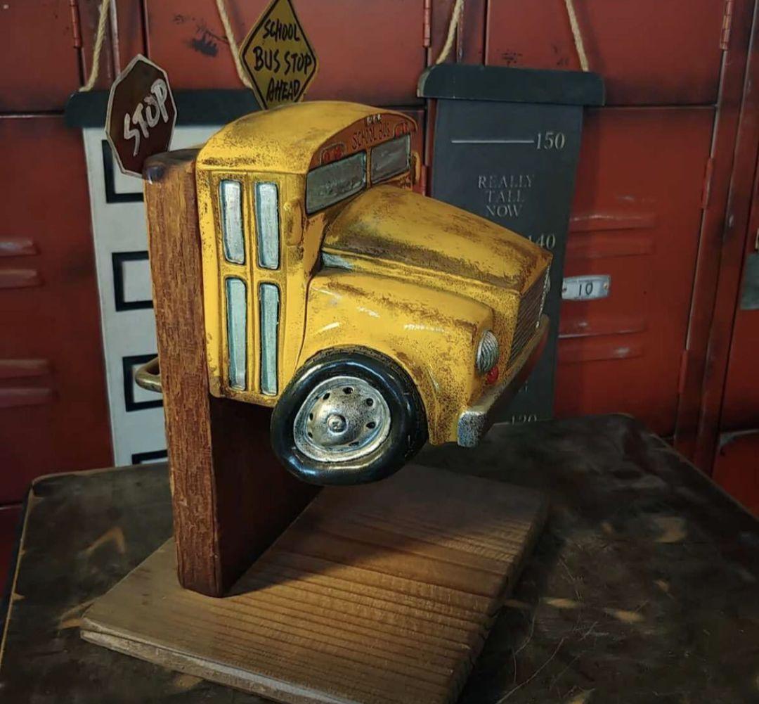 アメリカン雑貨 卓上型 ロールペーパーホルダー&リモコン立て スクールバス